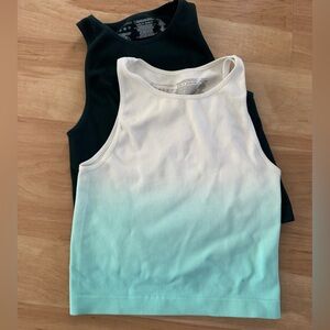 Ribbed Dark Green and Ombre Crop Tops Women's Medium Set of 2
